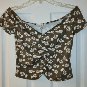 Express Brown Floral Crop Top